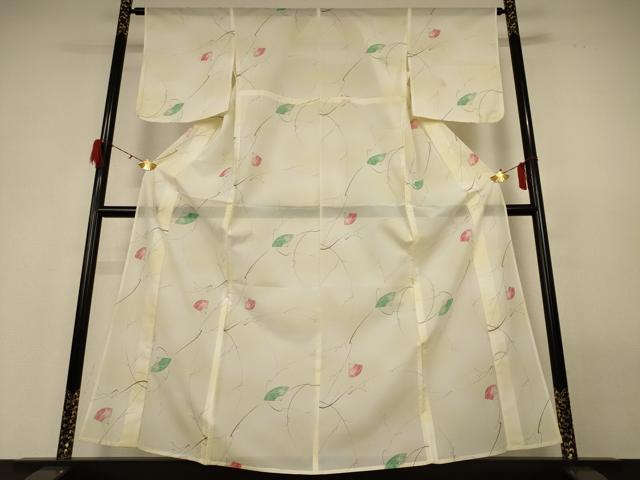 平和屋着物＊夏物 小紋 絽 扇子花文 暈し染め 洗える着物 AABH2498jd