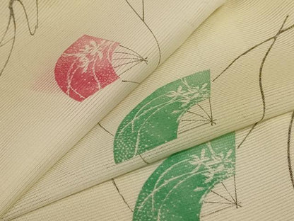 平和屋着物＊夏物 小紋 絽 扇子花文 暈し染め 洗える着物 AABH2498jd