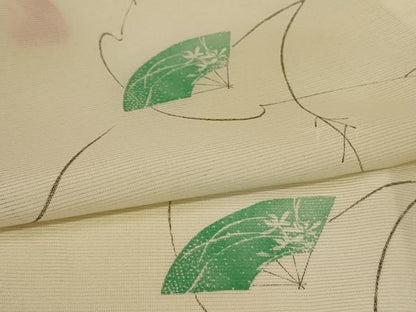 平和屋着物＊夏物 小紋 絽 扇子花文 暈し染め 洗える着物 AABH2498jd