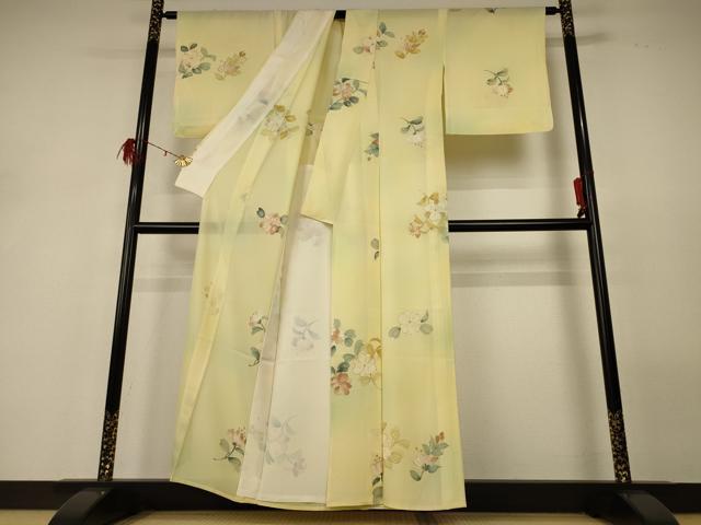 平和屋着物＊夏物 小紋 絽 手描き 草花文 正絹 逸品 AABH2516jd