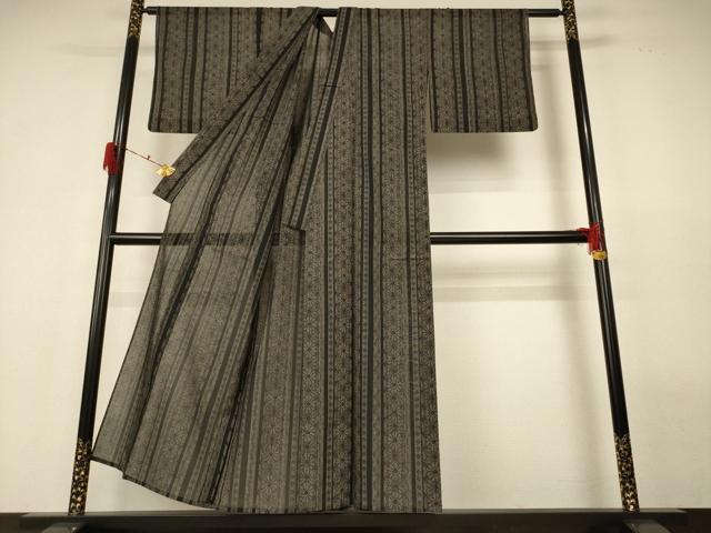 平和屋着物＊夏物 小紋 紗 麻の葉間道 反端付き AABH2522jd