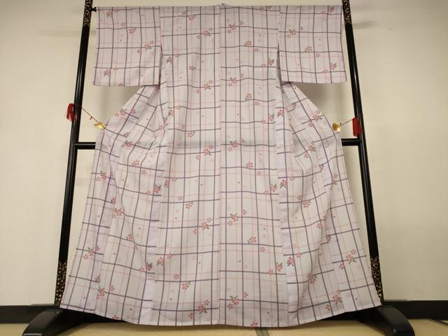 平和屋着物＊夏物　小紋　紗　舞桜文　洗える着物　AABH2526jd