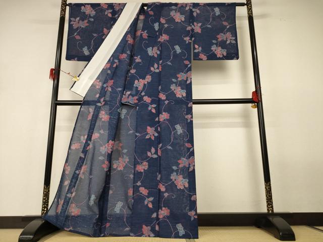 平和屋着物＊夏物 小紋 紗 更紗花文 AABH2528jd