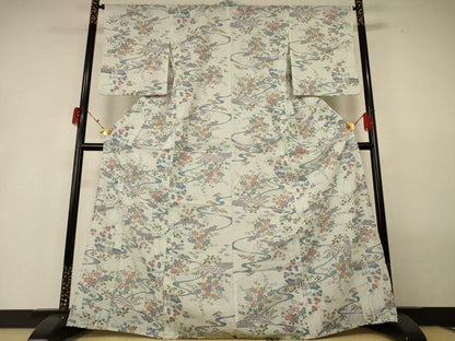 平和屋着物＊夏物 小紋 紗 風景草花文 洗える着物 AABH2531jd