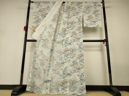 平和屋着物＊夏物 小紋 紗 風景草花文 洗える着物 AABH2531jd