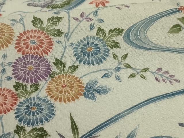 平和屋着物＊夏物 小紋 紗 風景草花文 洗える着物 AABH2531jd