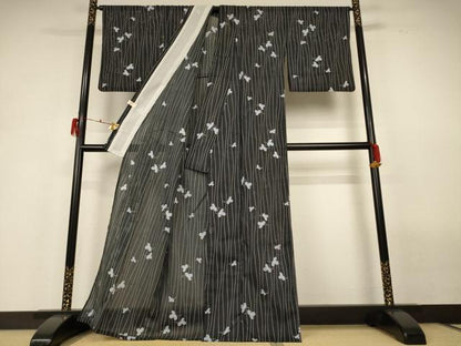 平和屋着物＊夏物 小紋 絽 舞蝶文 洗える着物 AABH2539jd