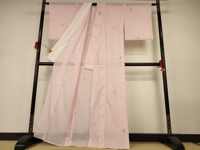 平和屋着物＊夏物 小紋 絽 吉祥舞蝶文 洗える着物 AABH2541jd