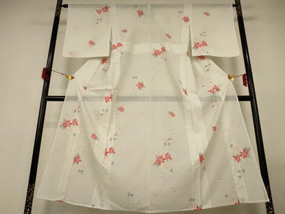 平和屋着物＊夏物 小紋 絽 流水草花文 洗える着物 AABH2553jd
