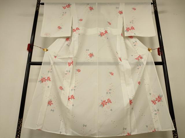 平和屋着物＊夏物 小紋 絽 流水草花文 洗える着物 AABH2553jd