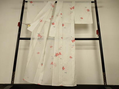 平和屋着物＊夏物 小紋 絽 流水草花文 洗える着物 AABH2553jd