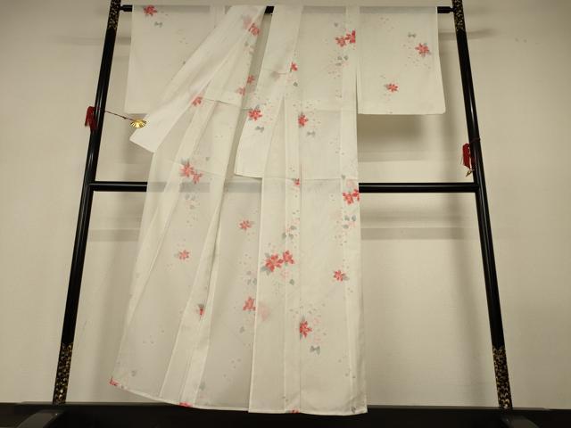 平和屋着物＊夏物 小紋 絽 流水草花文 洗える着物 AABH2553jd
