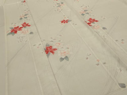 平和屋着物＊夏物 小紋 絽 流水草花文 洗える着物 AABH2553jd
