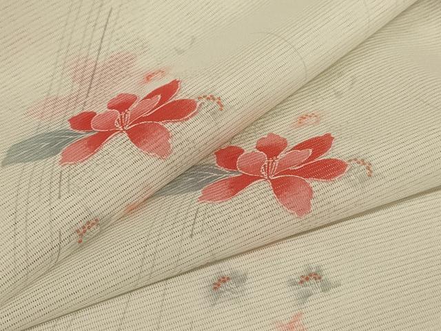 平和屋着物＊夏物 小紋 絽 流水草花文 洗える着物 AABH2553jd