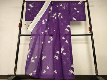 平和屋着物＊夏物 小紋 絽 草花文 洗える着物 AABH2560jd