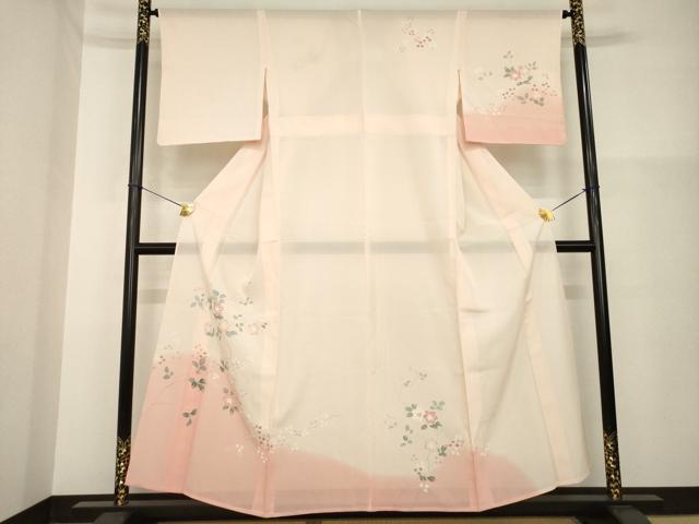 平和屋着物＊夏物 訪問着 絽 友禅 草花文 暈し染め 正絹 逸品 AABH2565ck