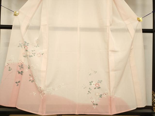 平和屋着物＊夏物 訪問着 絽 友禅 草花文 暈し染め 正絹 逸品 AABH2565ck