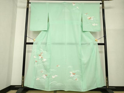 平和屋着物＊夏物　訪問着　絽　立波花文　銀彩　正絹　逸品　未使用　AABH2567ck