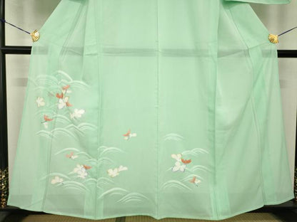 平和屋着物＊夏物　訪問着　絽　立波花文　銀彩　正絹　逸品　未使用　AABH2567ck