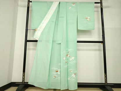 平和屋着物＊夏物　訪問着　絽　立波花文　銀彩　正絹　逸品　未使用　AABH2567ck