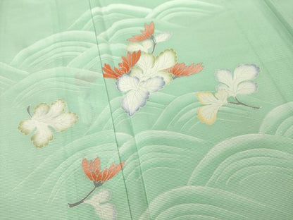 平和屋着物＊夏物　訪問着　絽　立波花文　銀彩　正絹　逸品　未使用　AABH2567ck