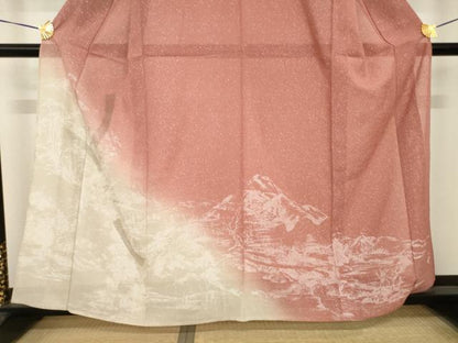 平和屋着物＊夏物 小紋 絽 中国三大刺繍 汕頭刺繍 スワトウ刺繍 遠山風景文 暈し染め 銀糸 正絹 逸品 未使用 AABH2569ck