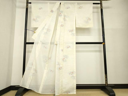 平和屋着物＊夏物 小紋 絽 地紙花文 洗える着物 未使用 AABH2573ck