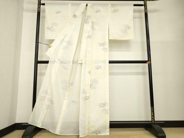平和屋着物＊夏物 小紋 絽 地紙花文 洗える着物 未使用 AABH2573ck
