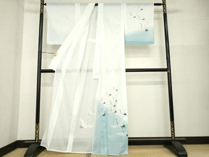 平和屋着物＊夏物　訪問着　絽　飛鶴文　暈し染め　洗える着物　AABH2580ck