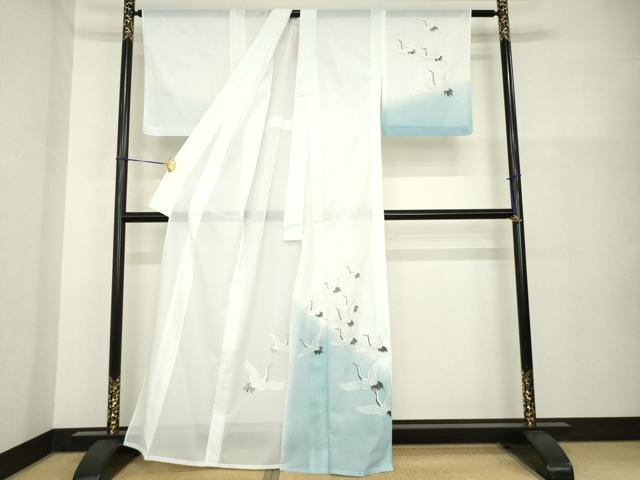 平和屋着物＊夏物　訪問着　絽　飛鶴文　暈し染め　洗える着物　AABH2580ck