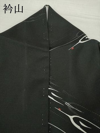 平和屋着物＊夏物 小紋 絽 飛鶴文 黒地 洗える着物 AABH2581ck