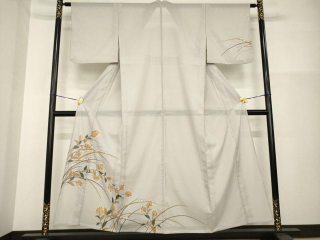平和屋着物＊夏物 訪問着 絽 草花文 銀彩 洗える着物 AABH2582ck