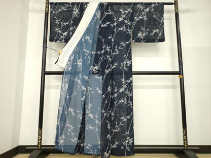 平和屋着物＊夏物 小紋 絽 笹竹文 洗える着物 AABH2584ck