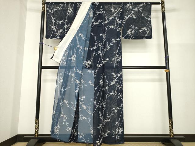 平和屋着物＊夏物 小紋 絽 笹竹文 洗える着物 AABH2584ck