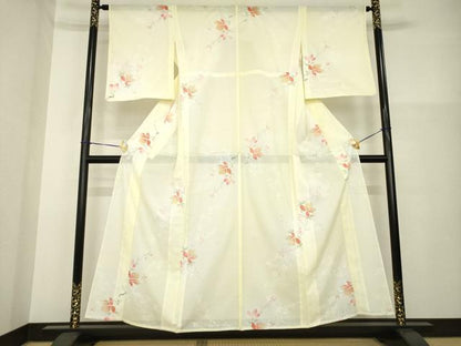 平和屋着物＊夏物 小紋 絽 枝花文 暈し染め 洗える着物 AABH2589ck