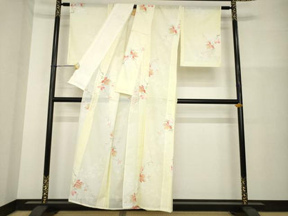 平和屋着物＊夏物 小紋 絽 枝花文 暈し染め 洗える着物 AABH2589ck