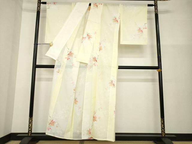 平和屋着物＊夏物 小紋 絽 枝花文 暈し染め 洗える着物 AABH2589ck