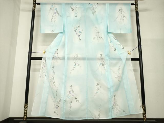 平和屋着物＊夏物　小紋　絽　草花文　暈し染め　洗える着物　AABH2590ck