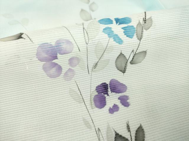 平和屋着物＊夏物　小紋　絽　草花文　暈し染め　洗える着物　AABH2590ck