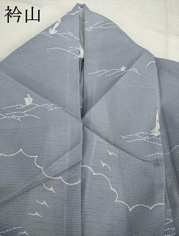 平和屋着物＊夏物 小紋 絽 帆掛け船 洗える着物 AABH2592ck