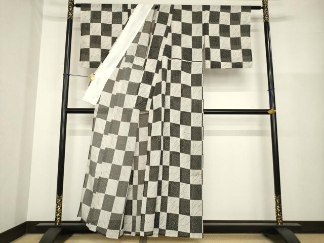 平和屋着物＊夏物 小紋 絽 市松文 洗える着物 AABH2593ck