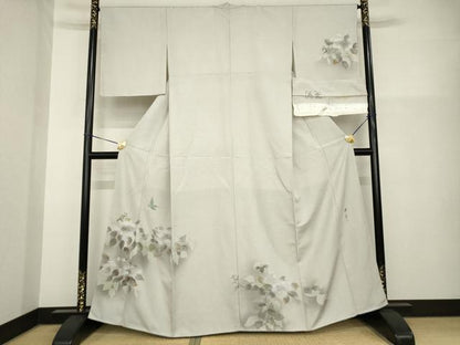 平和屋着物●訪問着　作家物　紬地　浜つむぎ　花鳥文　反端付き　正絹　逸品　AABH2596ck