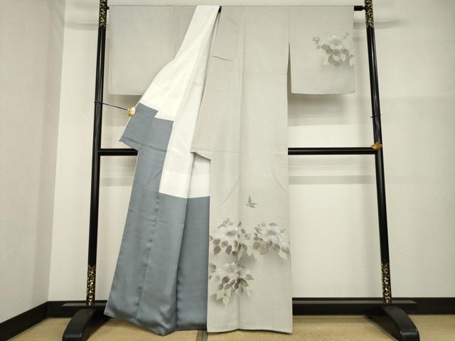 平和屋着物●訪問着　作家物　紬地　浜つむぎ　花鳥文　反端付き　正絹　逸品　AABH2596ck