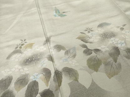 平和屋着物●訪問着　作家物　紬地　浜つむぎ　花鳥文　反端付き　正絹　逸品　AABH2596ck