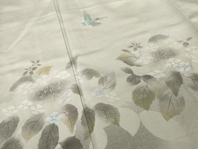 平和屋着物●訪問着　作家物　紬地　浜つむぎ　花鳥文　反端付き　正絹　逸品　AABH2596ck