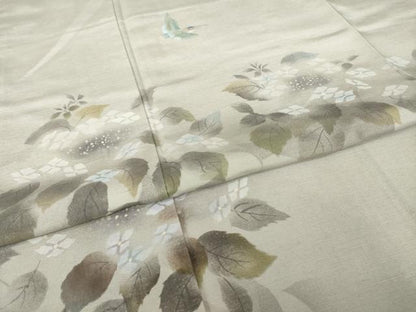 平和屋着物●訪問着　作家物　紬地　浜つむぎ　花鳥文　反端付き　正絹　逸品　AABH2596ck