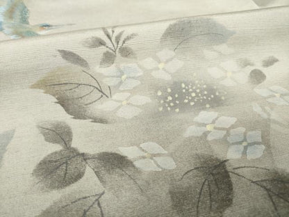 平和屋着物●訪問着　作家物　紬地　浜つむぎ　花鳥文　反端付き　正絹　逸品　AABH2596ck