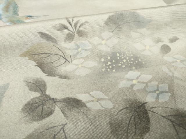 平和屋着物●訪問着　作家物　紬地　浜つむぎ　花鳥文　反端付き　正絹　逸品　AABH2596ck