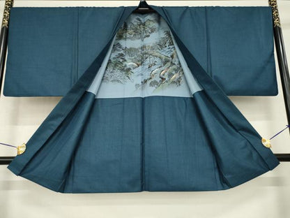平和屋着物●男性　紬　アンサンブル　亀甲文　正絹　逸品　AABH2600ck