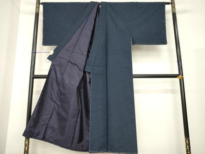 平和屋着物●男性　紬　アンサンブル　色無地　藍鉄色　正絹　逸品　未使用　AABH2601ck
